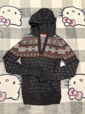 Y2K Garage Fair Isle Knit Hooded Sweater | Charcoal Grey